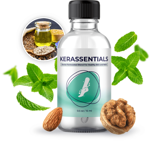 Kerassentials natural nail and skin wellness oil bottle with botanical ingredients